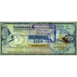 Canada - Chèque Voyage - The Bank of Nova Scotia - 20 dollars US - 1991 - Etat : TTB