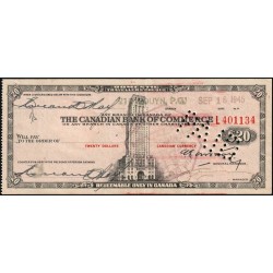Canada - Chèque Voyage - The Canadian Bank of Commerce - 20 dollars - 1945 - Etat : SUP
