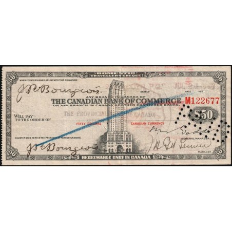 Canada - Chèque Voyage - The Canadian Bank of Commerce - 50 dollars - 1945 - Etat : SUP
