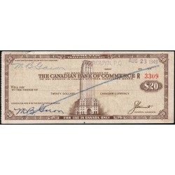 Canada - Chèque Voyage - The Canadian Bank of Commerce - 20 dollars - 1949 - Etat : TTB