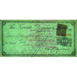 Canada - Chèque Voyage - The Toronto Dominion Bank - 10 dollars - 1963 - Etat : SUP