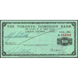Canada - Chèque Voyage - The Toronto Dominion Bank - 10 dollars - 1963 - Etat : SUP