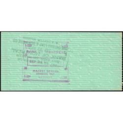 Canada - Chèque Voyage - The Toronto Dominion Bank - 20 dollars - 1963 - Etat : SUP