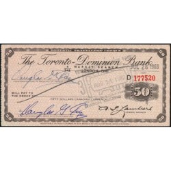 Canada - Chèque Voyage - The Toronto Dominion Bank - 50 dollars - 1963 - Etat : SUP
