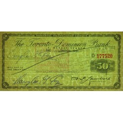 Canada - Chèque Voyage - The Toronto Dominion Bank - 50 dollars - 1963 - Etat : SUP