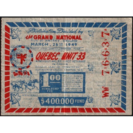 Canada - Quebec Unit 33 - Course du Grand National à Aintree (Angl.) - 1 dollar - 1949 - Etat : TTB