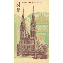 Croatie - Pick 19b - 25 dinara - Sans série - 08/10/1991 - Etat : NEUF