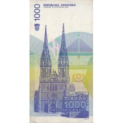 Croatie - Pick 22 - 1'000 dinara - Série D0 - 08/10/1991 - Etat : TTB