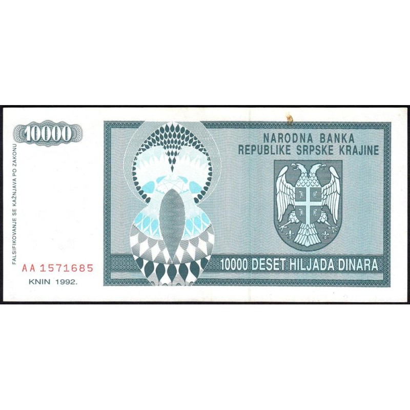 Croatie - Krajina - Pick R7 - 10'000 dinara - Série AA - 1992 - Etat : TTB