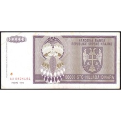 Croatie - Krajina - Pick R9 - 100'000 dinara - Série AA - 1993 - Etat : TTB-