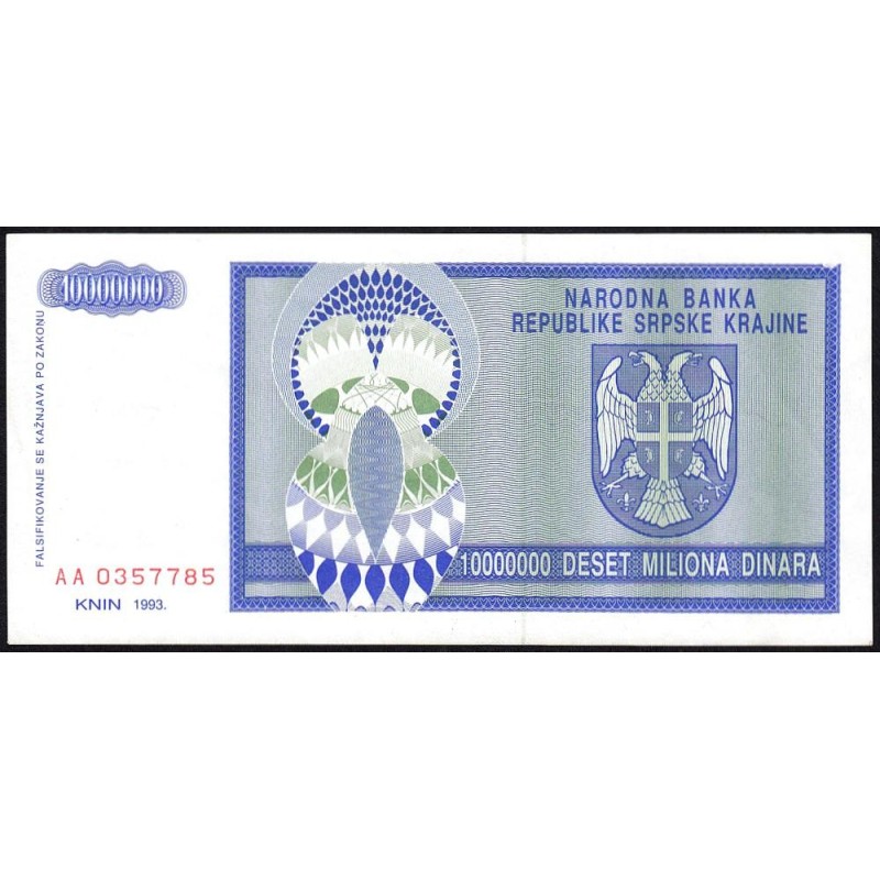Croatie - Krajina - Pick R12 - 10'000'000 dinara - Série AA - 1993 - Etat : TTB