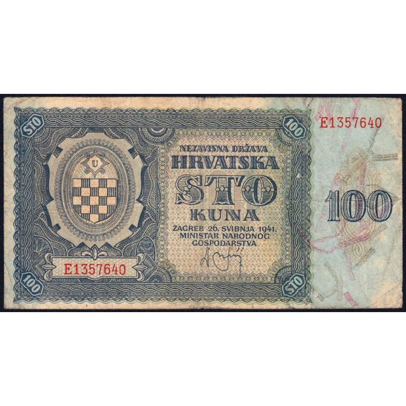 Croatie - Pick 2 - 100 kuna - Série E - 26/05/1941 - Etat : TB-