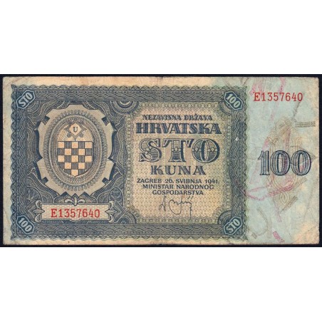 Croatie - Pick 2 - 100 kuna - Série E - 26/05/1941 - Etat : TB-