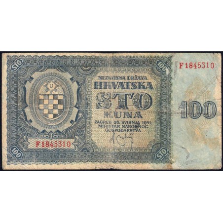 Croatie - Pick 2 - 100 kuna - Série F - 26/05/1941 - Etat : B+