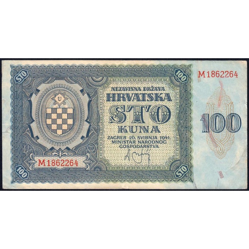 Croatie - Pick 2 - 100 kuna - Série M - 26/05/1941 - Etat : TTB