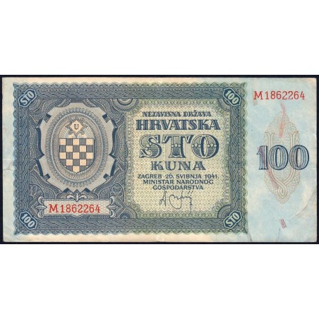 Croatie - Pick 2 - 100 kuna - Série M - 26/05/1941 - Etat : TTB
