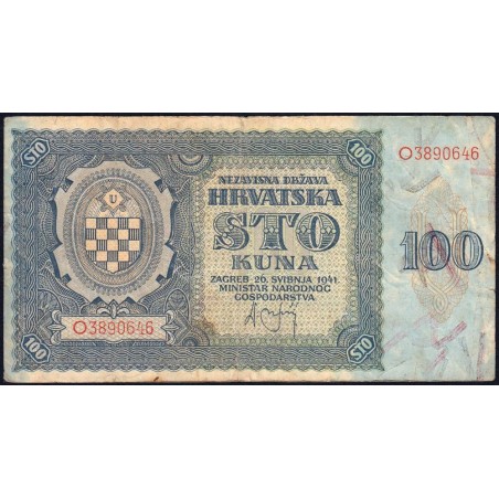 Croatie - Pick 2 - 100 kuna - Série O- 26/05/1941 - Etat : TB