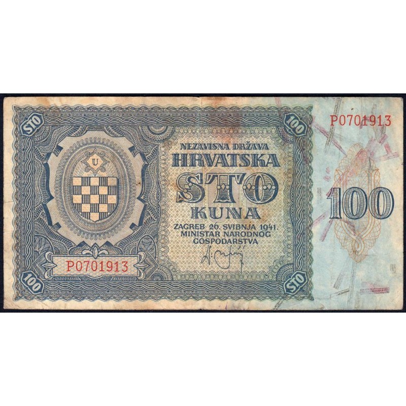 Croatie - Pick 2 - 100 kuna - Série P - 26/05/1941 - Etat : TB+