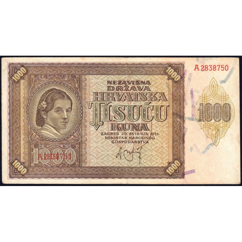 Croatie - Pick 4 - 1'000 kuna - Série A - 26/05/1941 - Etat : TTB