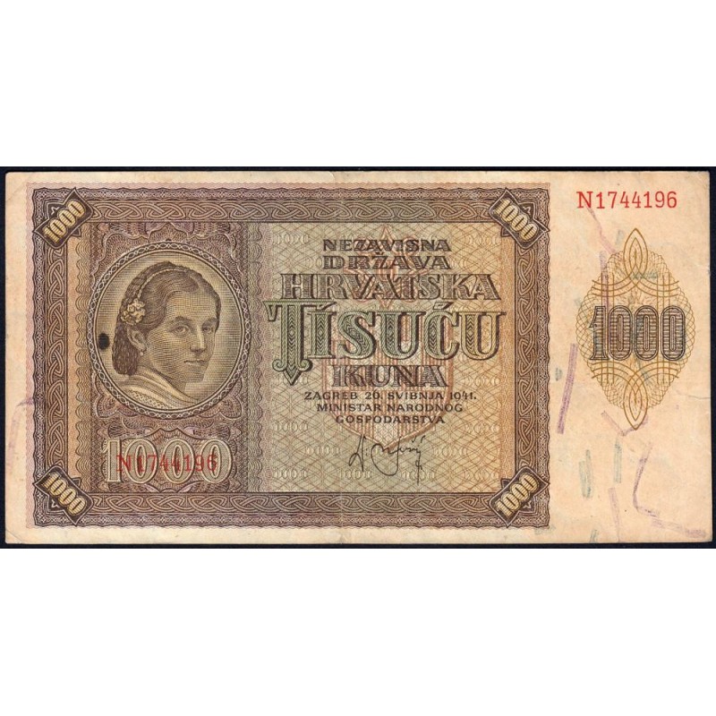 Croatie - Pick 4 - 1'000 kuna - Série N - 26/05/1941 - Etat : TTB-