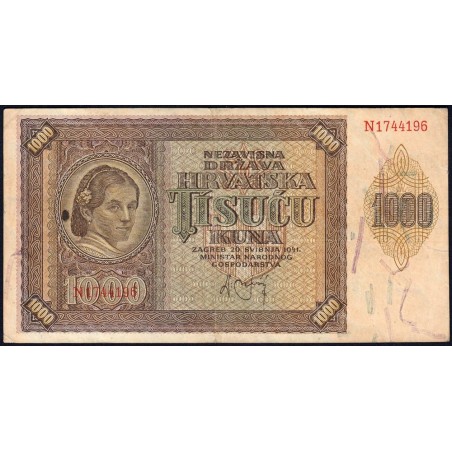Croatie - Pick 4 - 1'000 kuna - Série N - 26/05/1941 - Etat : TTB-