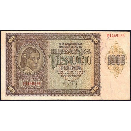 Croatie - Pick 4 - 1'000 kuna - Série P - 26/05/1941 - Etat : TTB