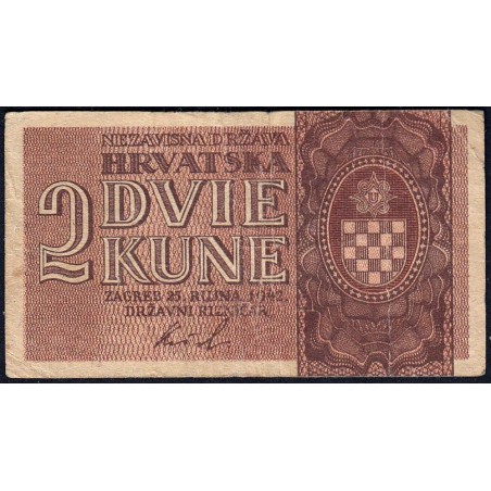 Croatie - Pick 8b - 2 kuna - Série AV - 25/09/1942 - Etat : TB-