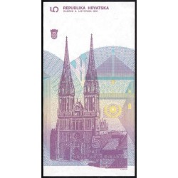 Croatie - Pick 17 - 5 dinara - Série F6 - 08/10/1991 - Etat : NEUF