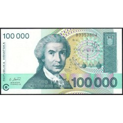 Croatie - Pick 27 - 100'000 dinara - Série B3 - 30/05/1993 - Etat : NEUF