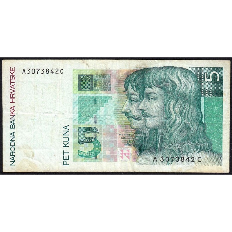 Croatie - Pick 28 - 5 kuna - Série AC - 31/10/1993 - Etat : TB-