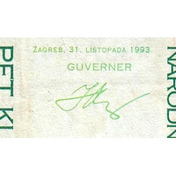 Croatie - Pick 28 - 5 kuna - Série AC - 31/10/1993 - Etat : TB-
