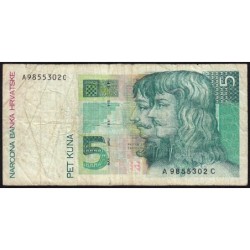 Croatie - Pick 28 - 5 kuna - Série AC - 31/10/1993 - Etat : B