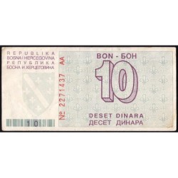 Bosnie-Herzégovine - Pick 21a - 10 dinara - Série AA - 01/08/1992 - Etat : TTB-