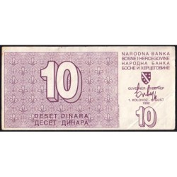 Bosnie-Herzégovine - Pick 21a - 10 dinara - Série AA - 01/08/1992 - Etat : TTB-