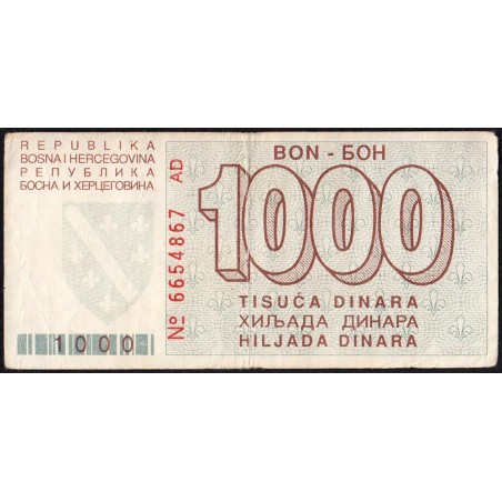 Bosnie-Herzégovine - Pick 26a - 1'000 dinara - Série AD - 01/08/1992 - Etat : TB+
