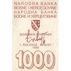 Bosnie-Herzégovine - Pick 26a - 1'000 dinara - Série AD - 01/08/1992 - Etat : TB+