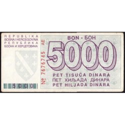 Bosnie-Herzégovine - Pick 27a - 5'000 dinara - Série AE - 01/08/1992 - Etat : TTB