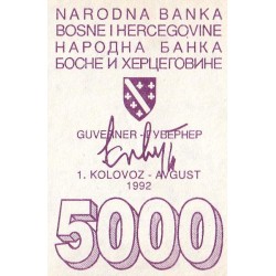 Bosnie-Herzégovine - Pick 27a - 5'000 dinara - Série AE - 01/08/1992 - Etat : TTB