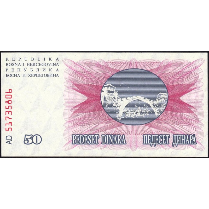 Bosnie-Herzégovine - Pick 12 - 50 dinara - Série AD - 01/07/1992 - Etat : NEUF