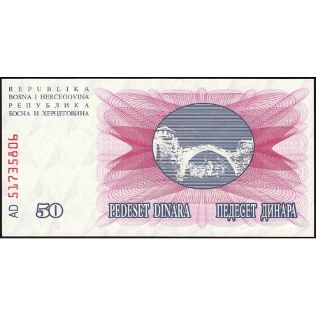 Bosnie-Herzégovine - Pick 12 - 50 dinara - Série AD - 01/07/1992 - Etat : NEUF