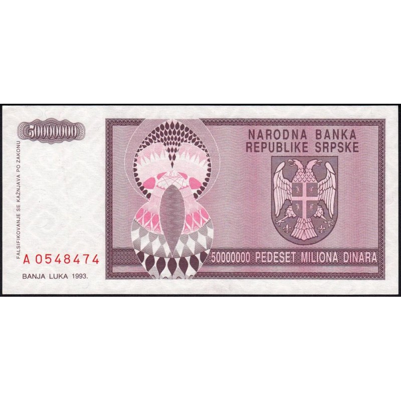 Bosnie-Herzégovine - Pick 145 - 50'000'000 dinara - Série A - 1993 - Etat : NEUF