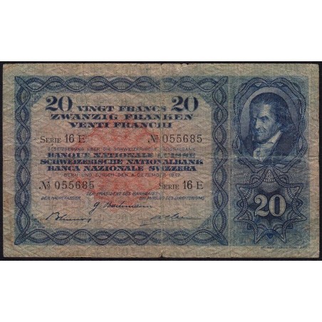 Suisse - Pick 39l_2 - 20 francs - Série 16 E - 04/12/1942 - Etat : TB-