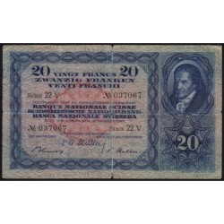 Suisse - Pick 39p_3 - 20 francs - Série 22 V - 16/10/1947 - Etat : TB-