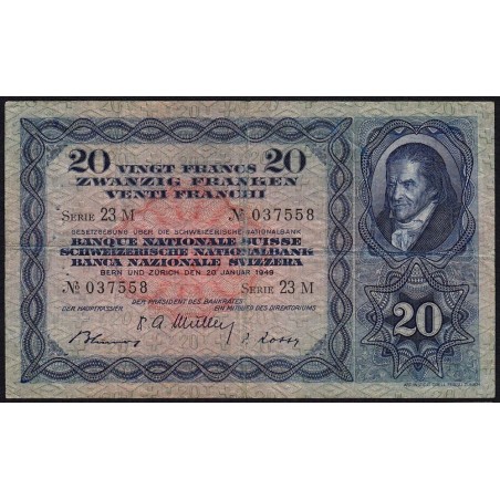 Suisse - Pick 39q_2 - 20 francs - Série 23 M - 20/01/1949 - Etat : TB