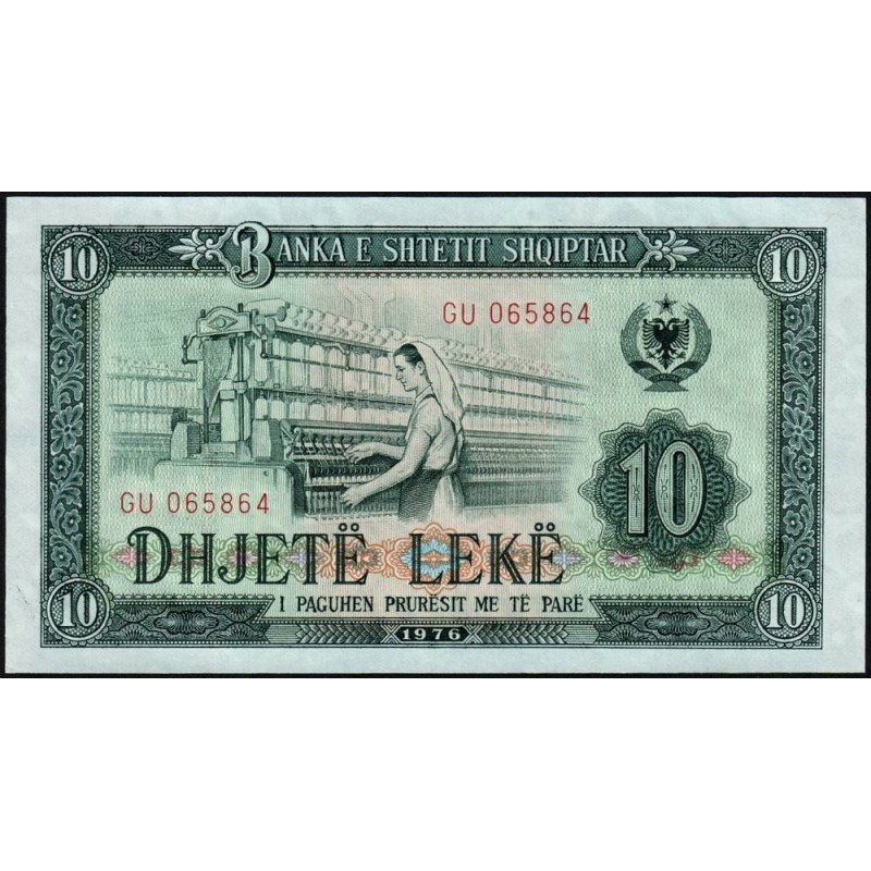 Albanie - Pick 43v (variété) - 10 lekë - Série GU - 1976 - Etat : NEUF
