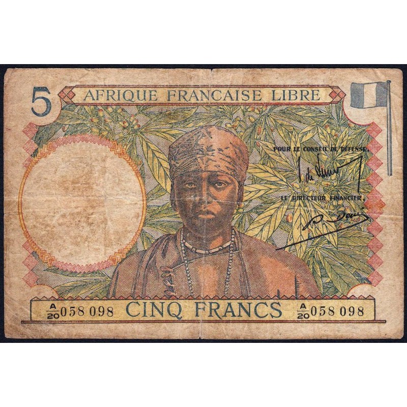 AEF - Pick 6_4 - 5 francs - Série A/20 - 31/05/1943 - Etat : B-
