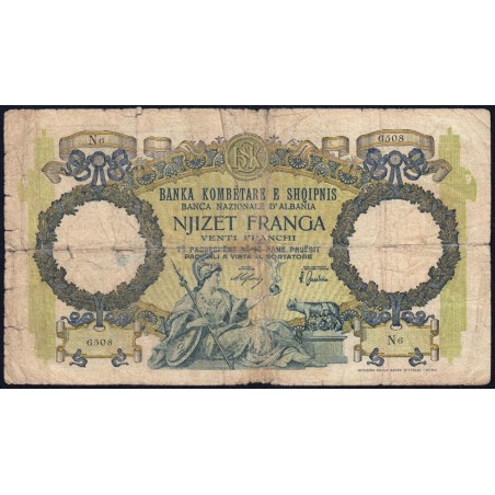 Albanie - Pick 7 - 20 franga - Série N6 - 1939 - Etat : B