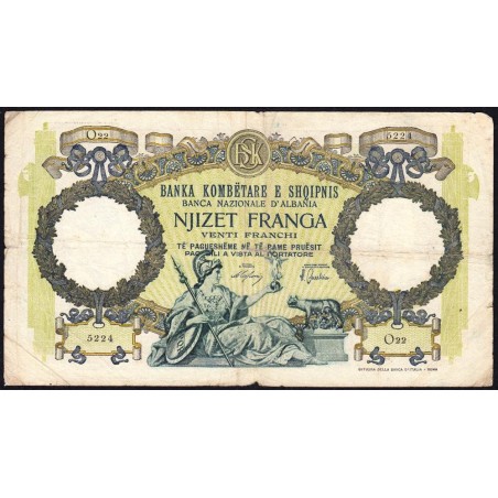 Albanie - Pick 7 - 20 franga - Série O22 - 1939 - Etat : TB