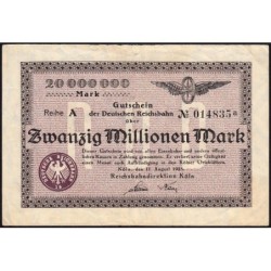 Chemin de fer Cologne - Pick S 1285 - 20 millions mark - 11/08/1923 - Série A - Etat : TTB