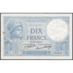 F 06-16 - 16/06/1932 - 10 francs - Minerve - Série Z.65810 - Etat : SUP